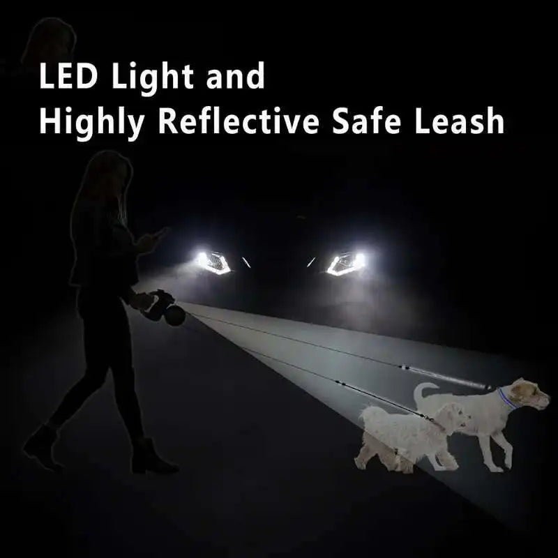 Laisse rétractable automatique à Double extrémité pour chien, 3m, avec lampe de poche LED, boîte à déchets, Roulette, corde de Traction Double à 360 degrés, fournitures pour animaux de compagnie