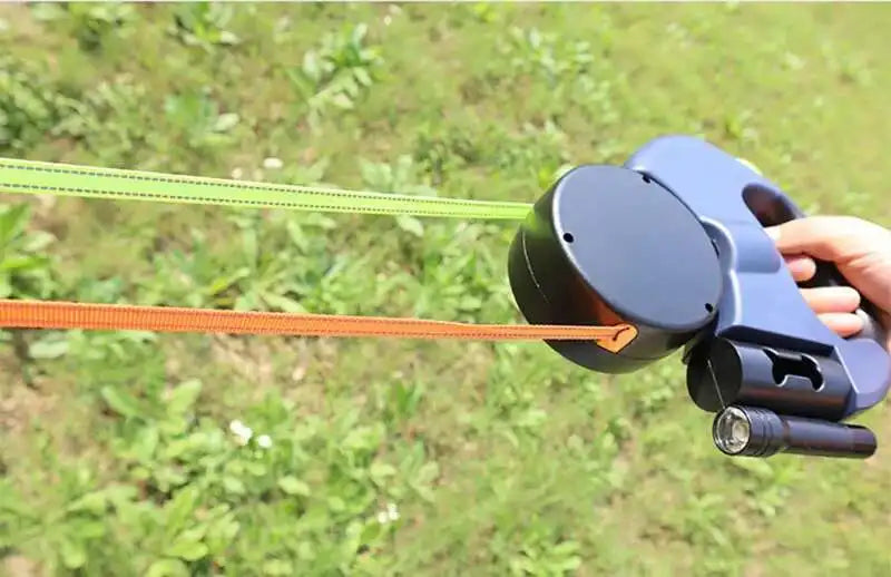 Laisse rétractable automatique à Double extrémité pour chien, 3m, avec lampe de poche LED, boîte à déchets, Roulette, corde de Traction Double à 360 degrés, fournitures pour animaux de compagnie
