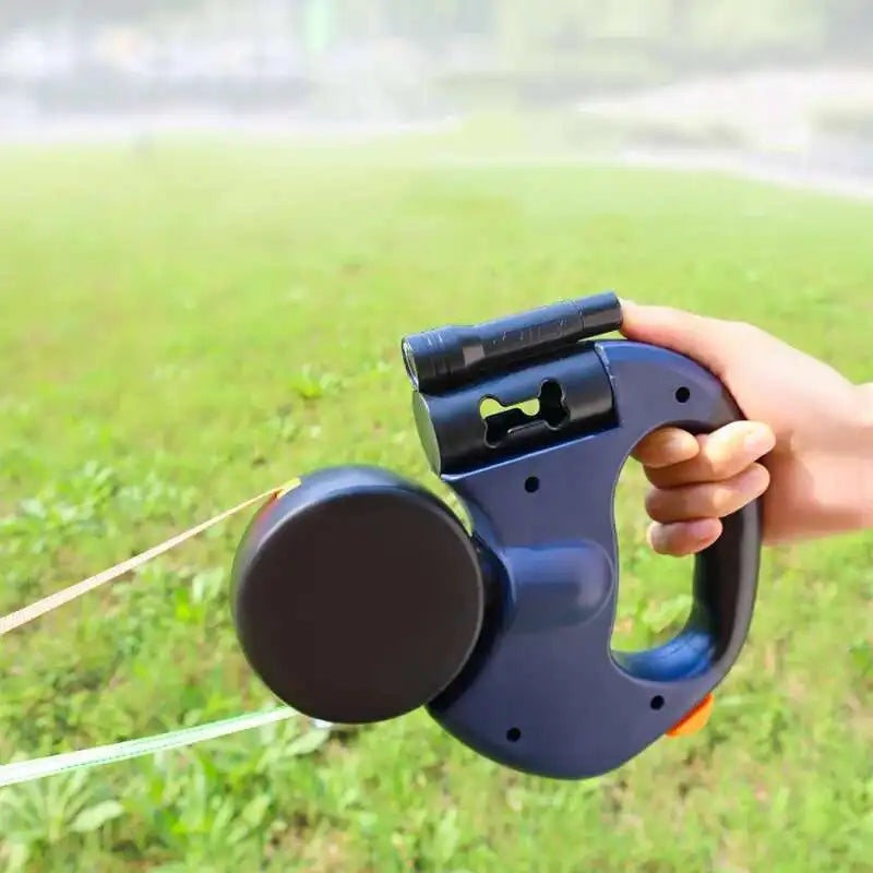 Laisse rétractable automatique à Double extrémité pour chien, 3m, avec lampe de poche LED, boîte à déchets, Roulette, corde de Traction Double à 360 degrés, fournitures pour animaux de compagnie