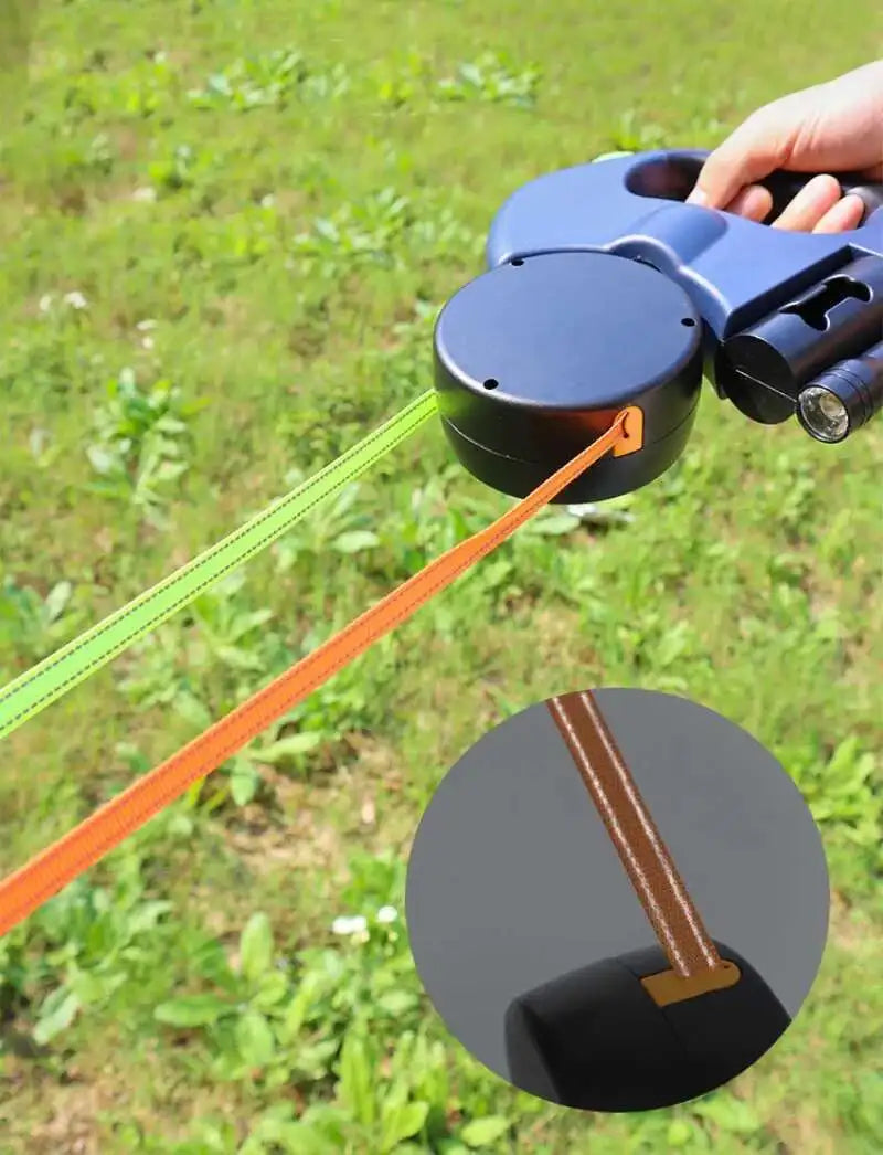 Laisse rétractable automatique à Double extrémité pour chien, 3m, avec lampe de poche LED, boîte à déchets, Roulette, corde de Traction Double à 360 degrés, fournitures pour animaux de compagnie