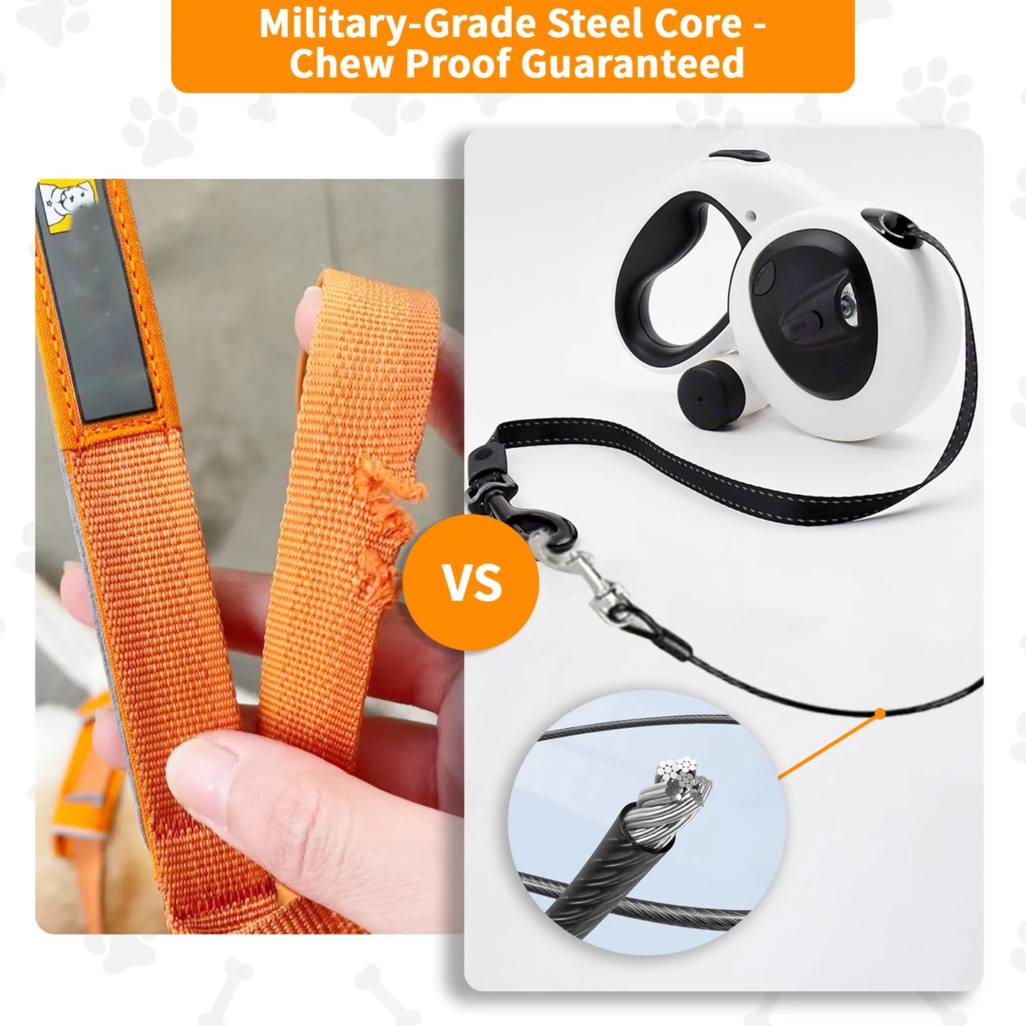 Laisse rétractable pour chien avec lumière LED rechargeable par USB, plomb pour chien robuste, support de sac pour merde, câble en acier, 16 pieds