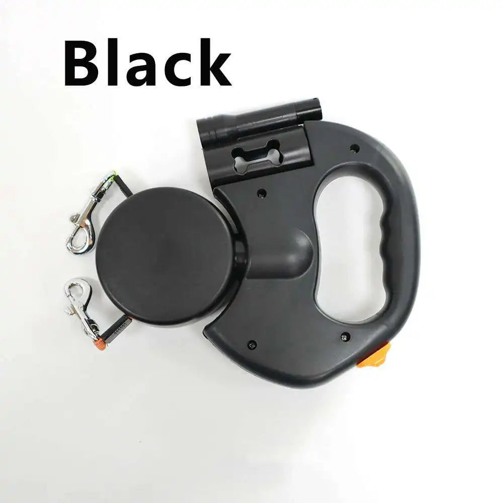 Laisse rétractable automatique à Double extrémité pour chien, 3m, avec lampe de poche LED, boîte à déchets, Roulette, corde de Traction Double à 360 degrés, fournitures pour animaux de compagnie