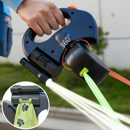Laisse rétractable automatique à Double extrémité pour chien, 3m, avec lampe de poche LED, boîte à déchets, Roulette, corde de Traction Double à 360 degrés, fournitures pour animaux de compagnie