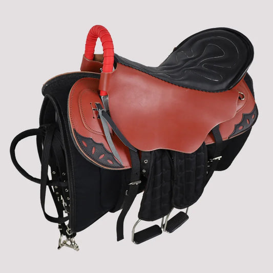 Ensemble complet de selle double équitation en cuir pur, selle touristique et de sentier avec accessoires complets pour usage équestre